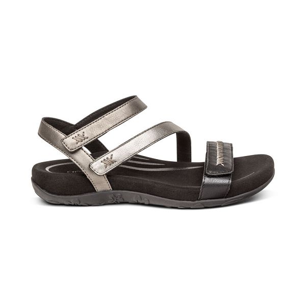 Aetrex Women's Gabby Adjustable Quarter Strap Sandals - Black | USA VVJSWSN